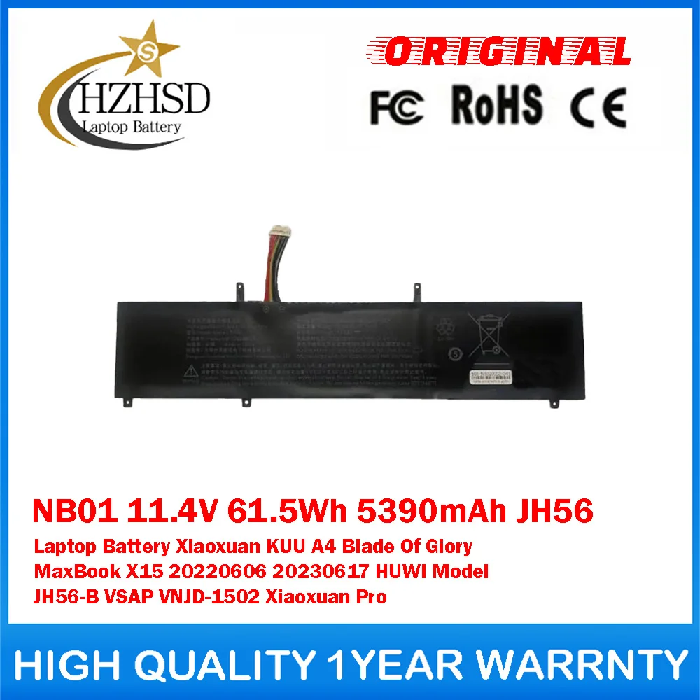 

NB01 11.4V 61.5Wh 5390mAh JH56 Genuine Original Laptop Battery For Aierxuan Xiaoxuan KUU A4 Blade Of Giory MaxBook X15 20220606