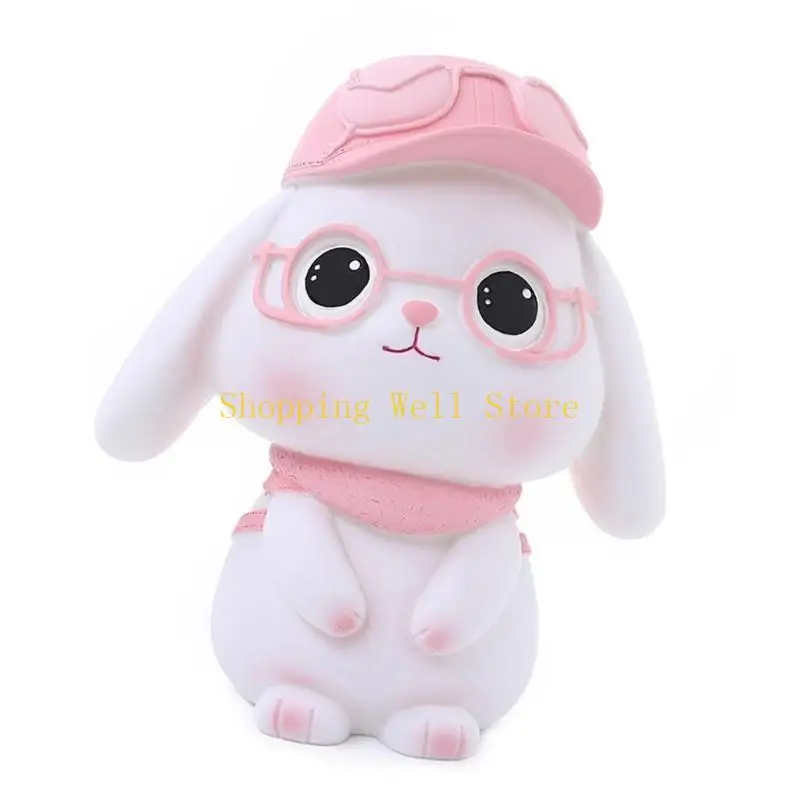 KX4B Decorative Rabbits Statue Saving Jar Money Management Holder for Children Teens Cartoon Animal Shatterproof Coin Banks