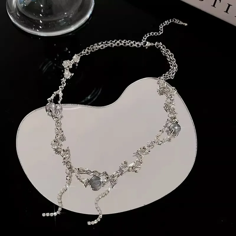 Funkelnde Mondlicht-Stein-Anhänger-Halskette für Frauen, Sternenlicht, unregelmäßige lange Quastenkette, Halsreifen, Accessoires, Modeschmuck – Detail 29