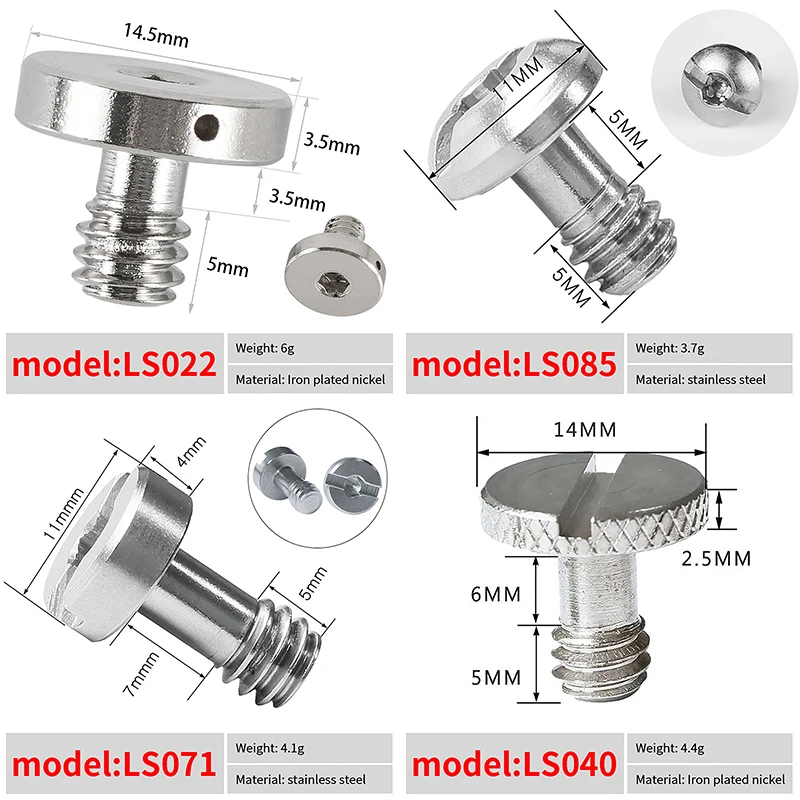 Alta Qualidade Camera Screw Set, Quick Release Plate, DSLR Acessórios, Tripé Mount Adapter, 1,4"
