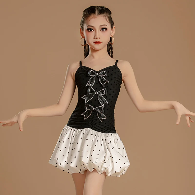 เด็กเต้นรําละตินเครื่องแต่งกายเค้ก Elite สีบล็อกแขนกุดชุดฝึก Dancewear สําหรับสาวเด็กเต้นรําเสื้อผ้า