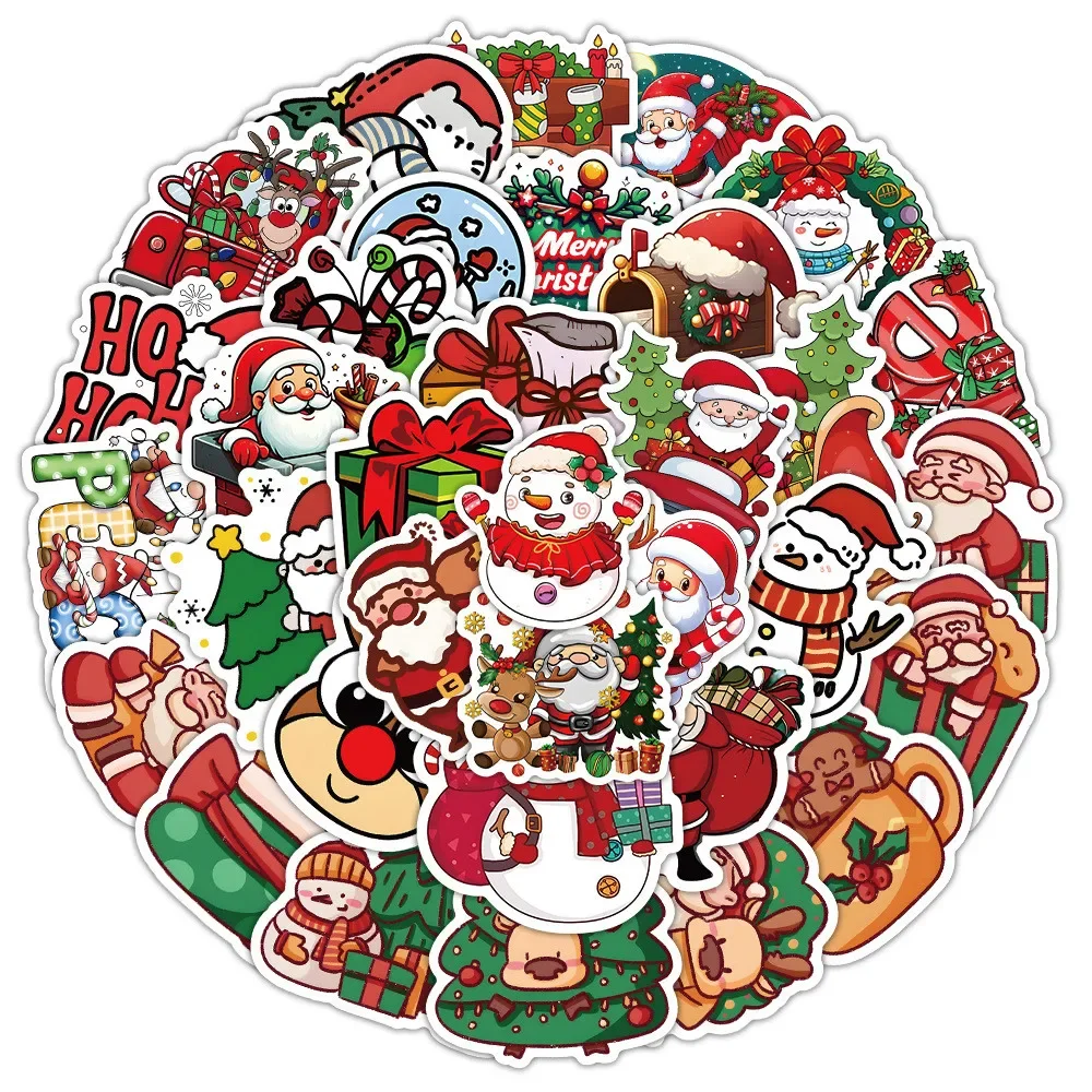50PCS Cute Christmas Santa Claus Decorations Graffiti Stickers for Bicycle Hand Account Pencil Case Decals Anime Worlds Store