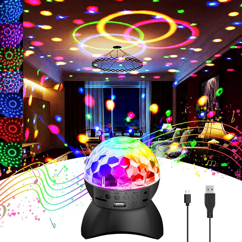 USB/Rechargeable RGB Disco Light Bluetooth Speaker Rotating Magic Ball Stage Lamp Projector Sound Activated DJ Party Decor Gift