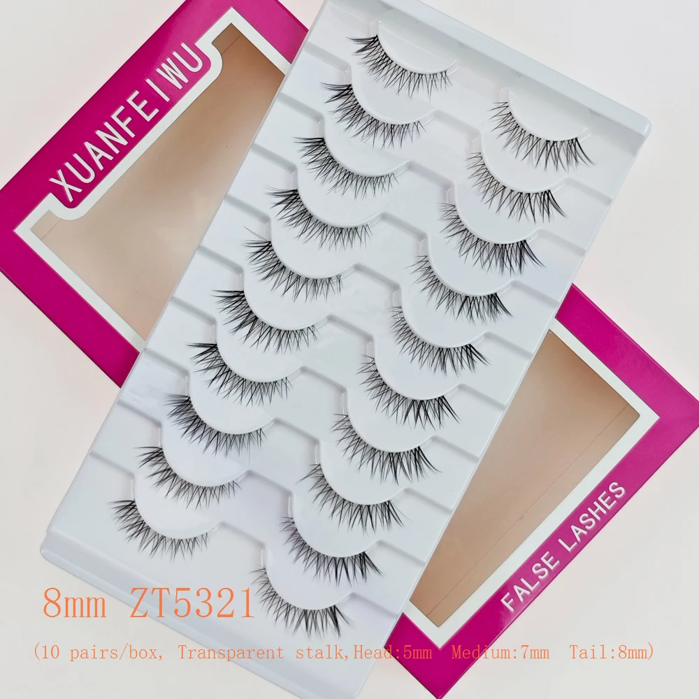 Cílios postiços de raposa voadora diagonal natural Xuanfeiwu com haste transparente, cílios postiços de olho de gato alongados para maquiagem, aparência natural, maquiagem leve, maquiagem nude, adequados para trabalho diário, podem ser aplicados nos cílios