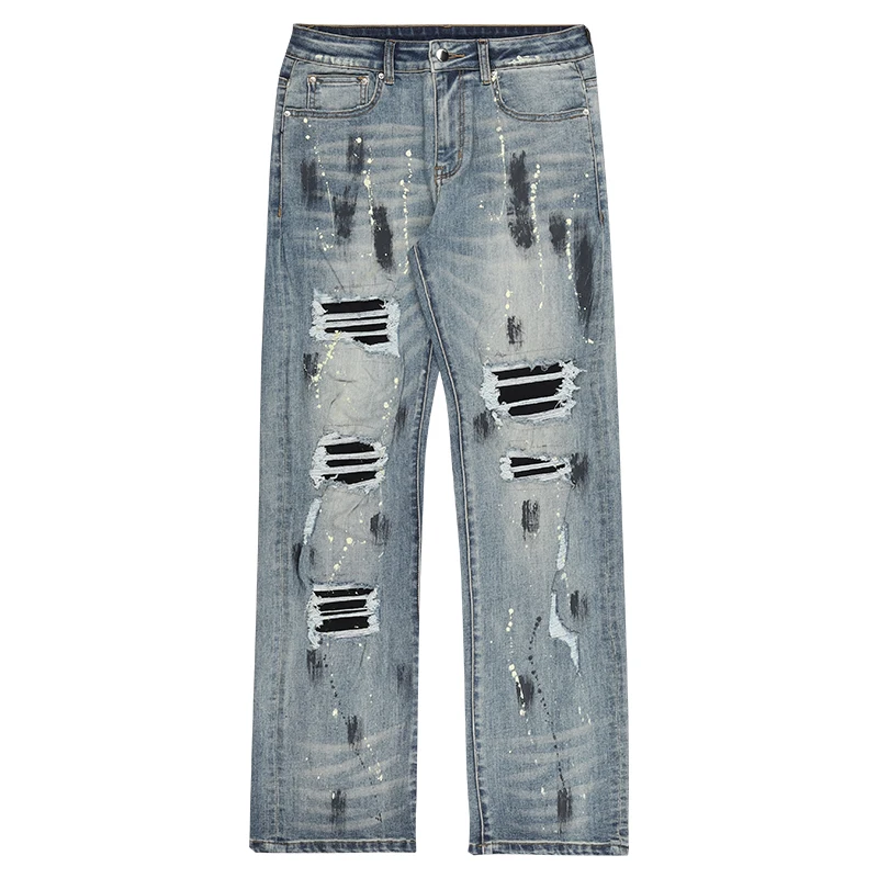 Calça jeans solta azul escuro claro masculino, calça reta, algodão lavado, rua alta americana, pintura fashion, quatro estações do ano, universal