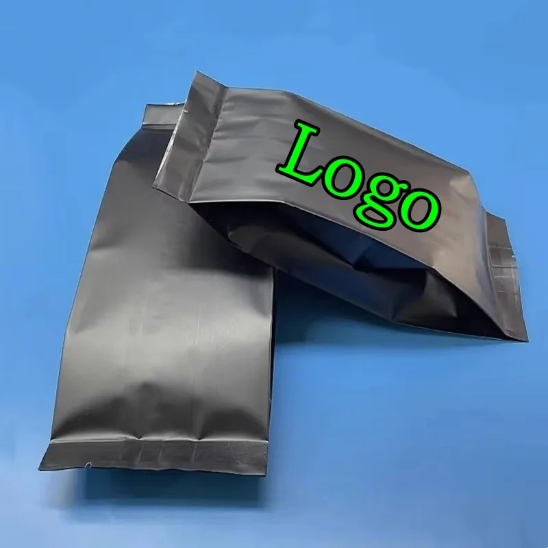 100 SZT. Matowe czarne torebki z aluminiowej folii z bocznymi podkładkami, otwarte od góry, do samodzielnego nadruku logo, zgrzewane termicznie, do przechowywania kawy, przypraw, matcha, herbaty, kakao.