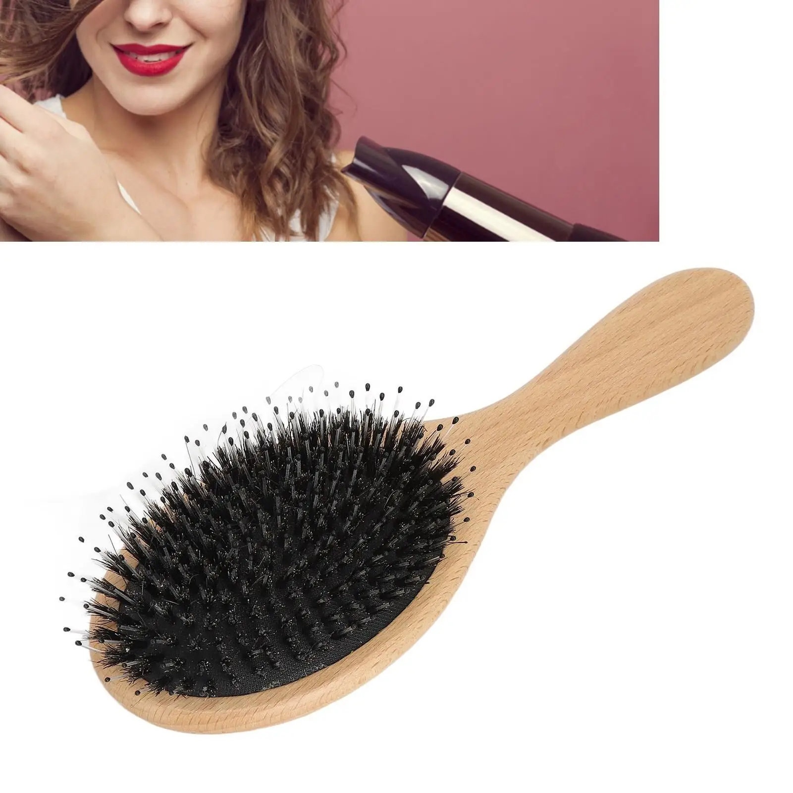 Wooden Handle Paddle for hair Brush - Oval Cushion Detangling & Scalp Massage Tool for men & Women, Ideal for Salons