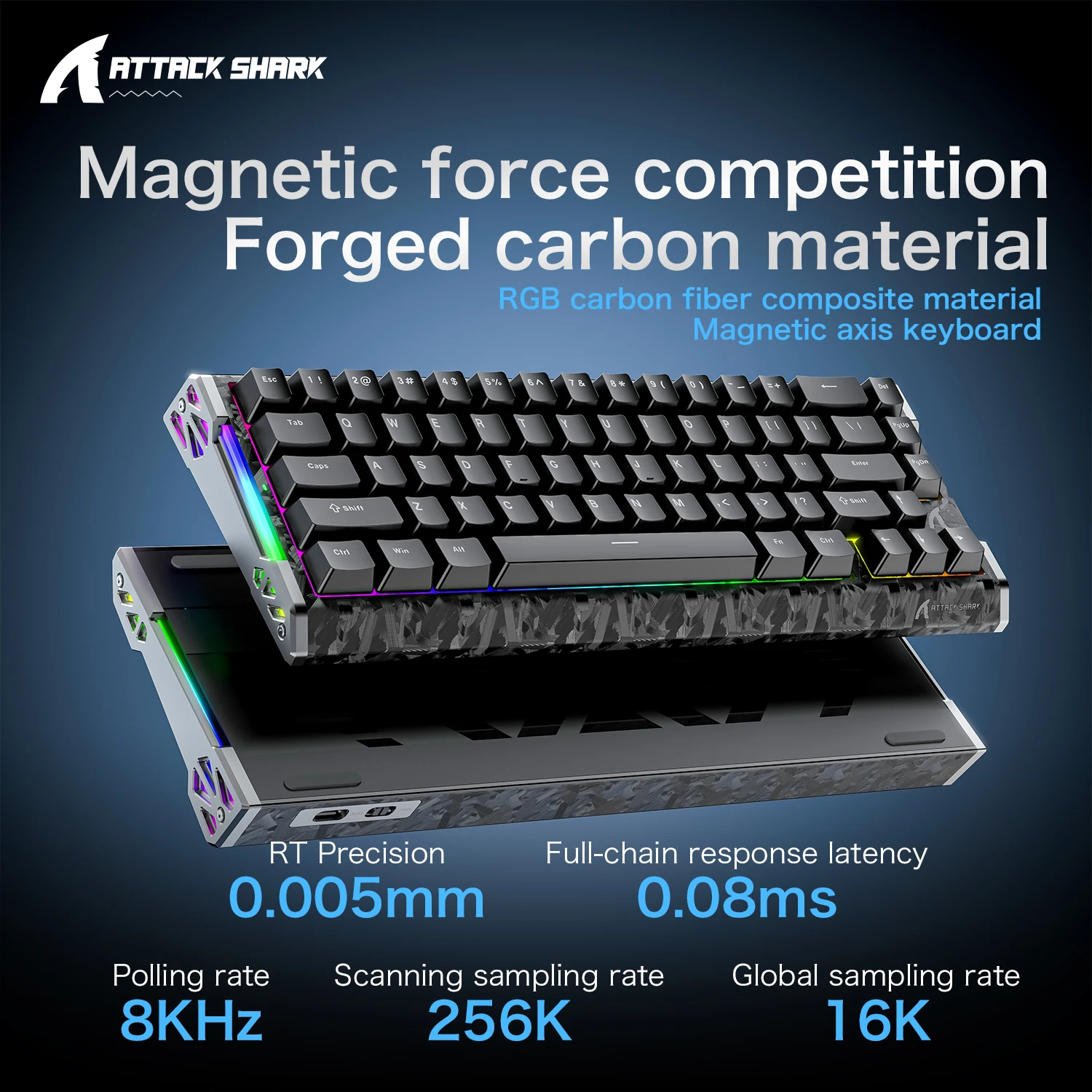 ATTACK SHARK R68HE Magnetic Gaming Keyboard 65% 66 Keys Wired 8000Hz 0.005mm Rapid Trigger Low Latency RGB Hot Swap Hall Effect