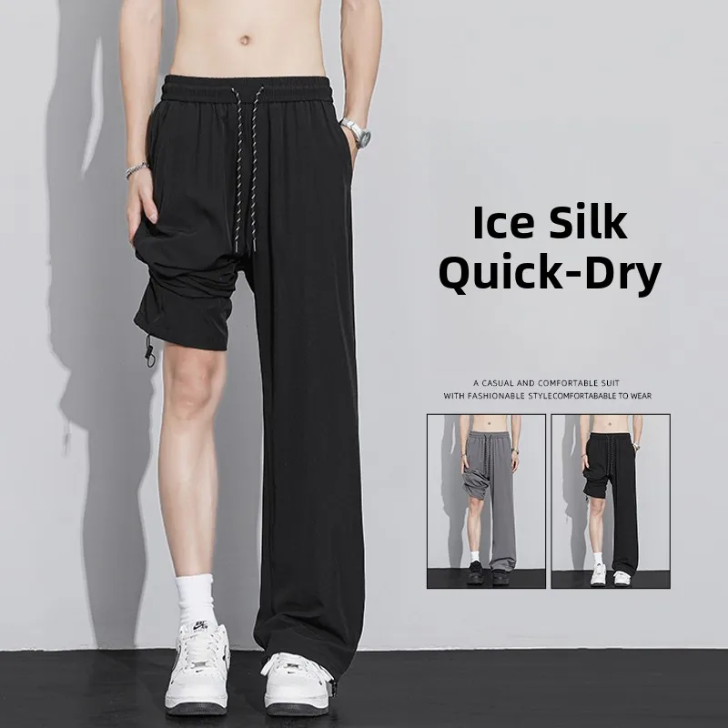 

Повседневные брюки из ледяного шелка, мужские легкие прямые брюки свободного покроя, летние спортивные брюки, модные дышащие базовые брюки...