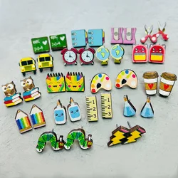Cute Wooden Book Teacher Pencil Stud Earrings for Women Fashion Ruler Teaching Supplies Student Earrings Teacher's Gift Jewelry