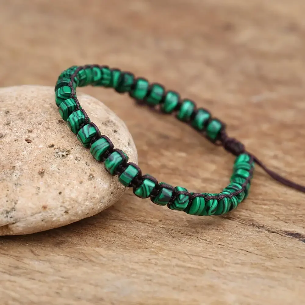 3*6 Malachite Beads Braided Bracelet Bangle for Women Men Fashion Bohemia Charm Handmade Bangle Gift