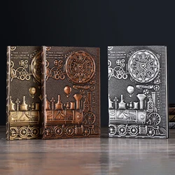 Retro Steam Train Relief A5 Notebook Journal Embossed Writing Notebook Handmade Leather Cover Diary Gift Office Supplies