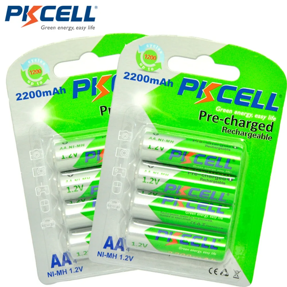 8pc pkcell aa bateria 2200mAh AA Bateria recarregável 1.2V Ni-MH Baterias e 2pc Caixa de bateria para brinquedos de controle remoto de mouse