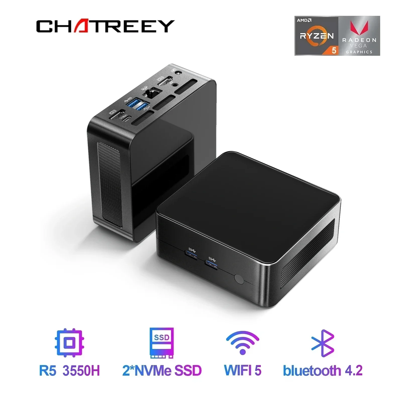 Chatreey AN2C Mini PC R5 3550H Игровой настольный компьютер NVME SSD WIFI5 HD Windows 11 Pro Chatreey AN2C Mini PC R5 3550H Игровой настольный компьютер NVME SSD WIFI5 HD Windows 11 Pro