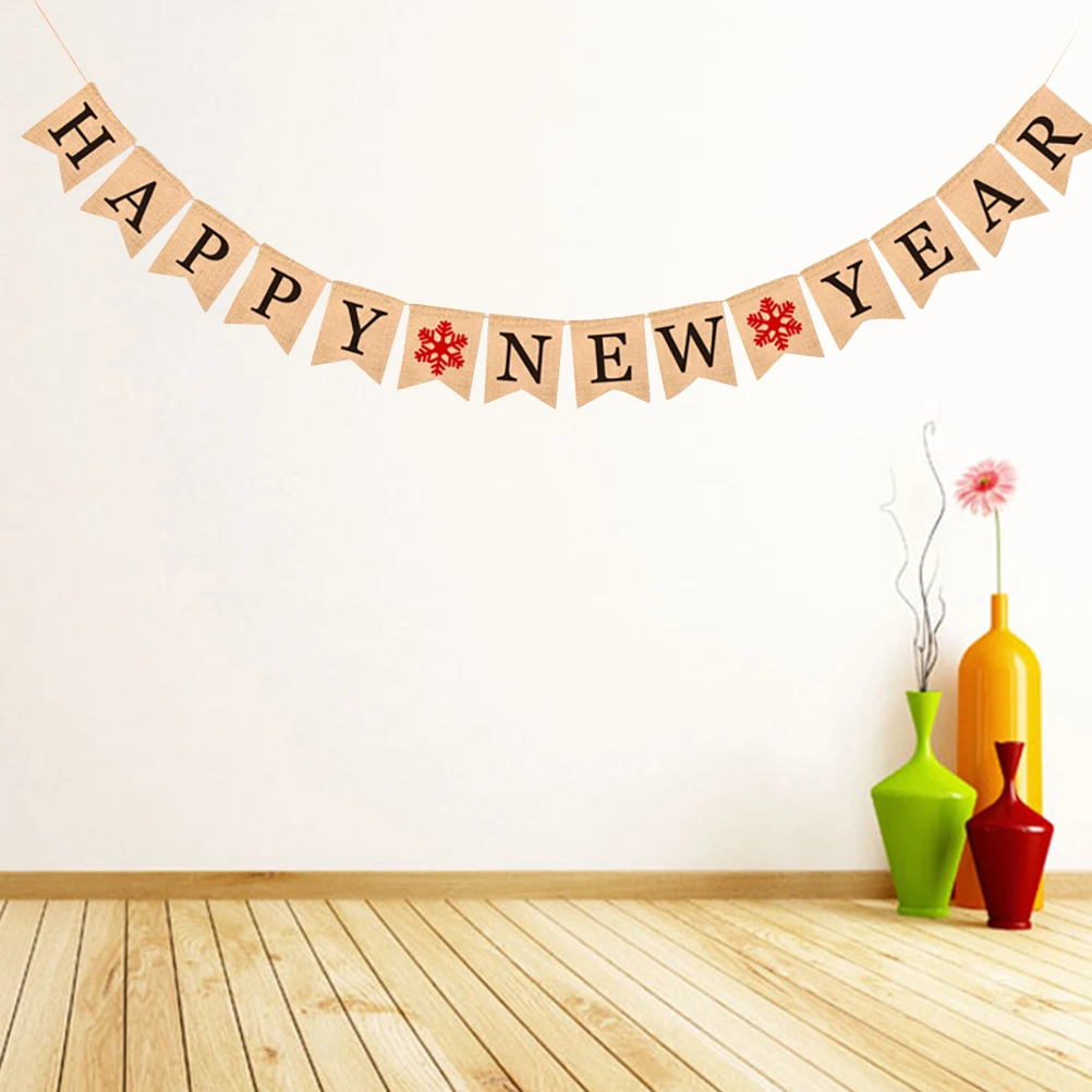 

Happy New Year Banner Black Vintage Burlap Hanging Bunting For Party Decoration Window Garden Door Ceiling Outdoor Festive