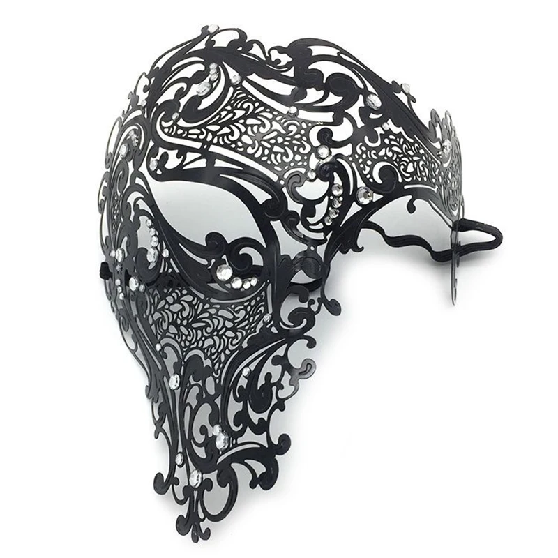 Golden Metal Filigree Masquerade Mask Half Face Rhinestone Inlaid Venetian Mask for Halloween Party Cosplay Costume Accessory