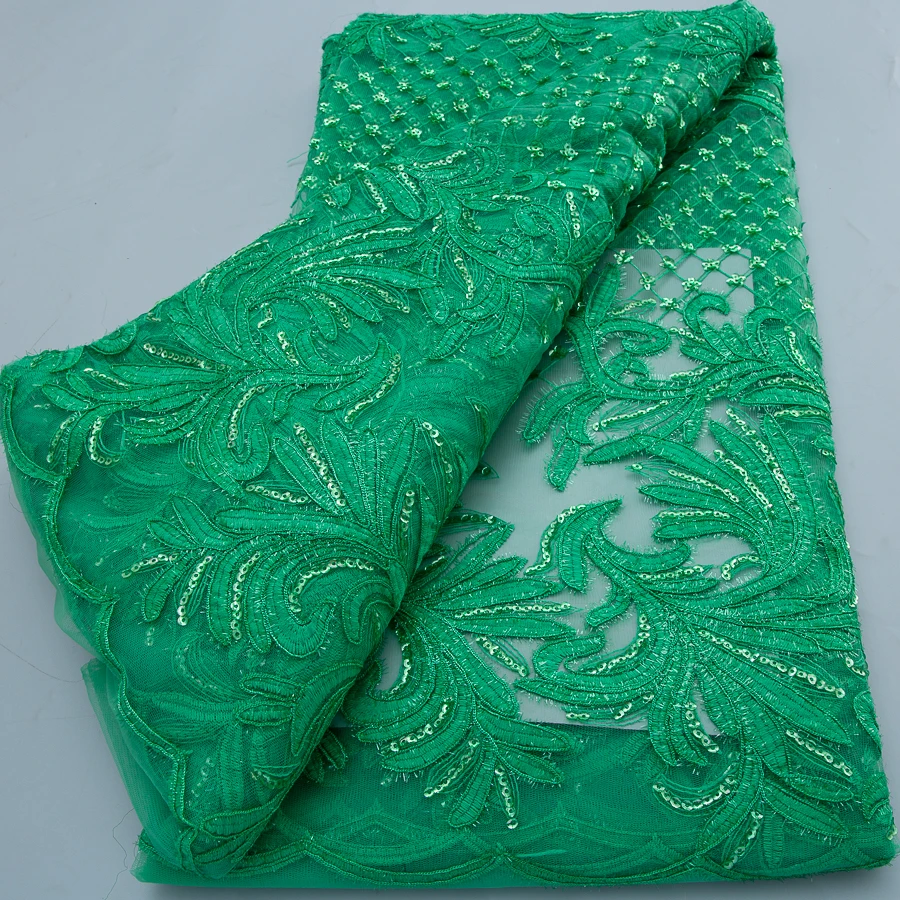 

Изумрудно-зеленая африканская тюлевая кружевная ткань 5 ярдов 2026, вышитое нигерийское сетчатое кружево с пайетками для пошива праздничных платьев