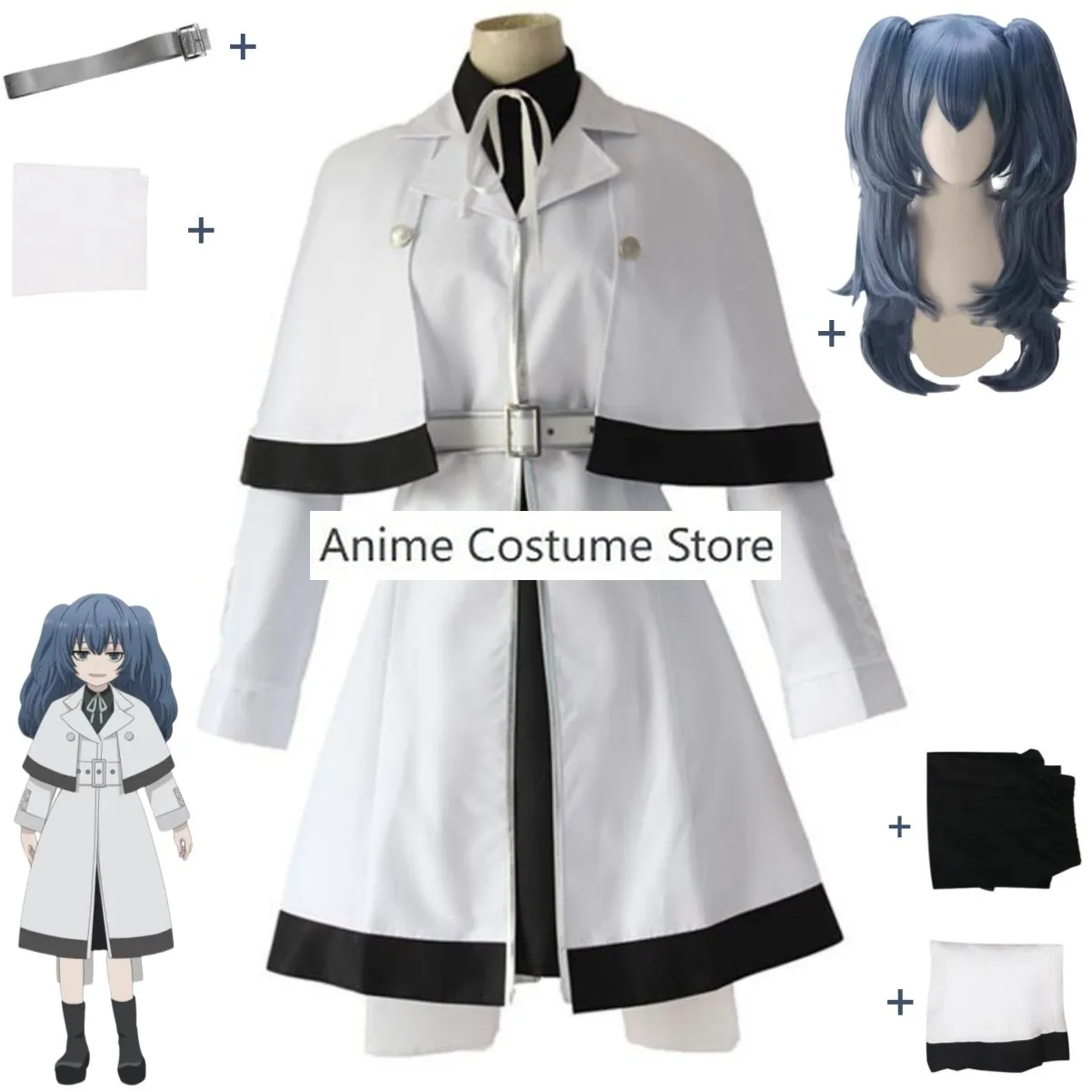 

Anime Tokyo Ghoul Re Yonebayashi Saiko Cosplay Costume Blue Wig CCG White Trench Uniform Halloween Carnival Party Role Play Suit