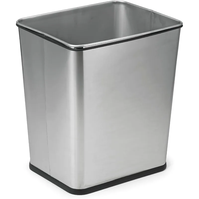 

7 Gallon, Undersink, No Skid Rubber Base, Brushed Stainless Finish Trash Can, 13.5” x 11” x 15”