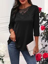 Y.KUKU Women T-shirts Casual O-neck Lace Long Sleeve Plus Size Tops Ladies Everyday Wear Cotton Blouse High Quality Brand Cloth