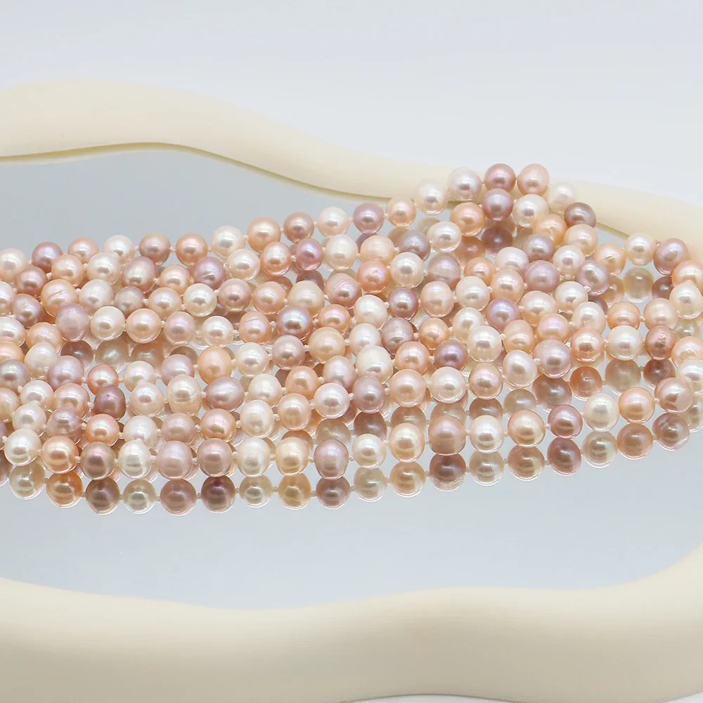 Mix-color Natural Freshwater Baroque Pearl Beaded Necklace 7-8mm Irregular Round Pearl Loose Bead 1strand DIY Necklace Bracelet