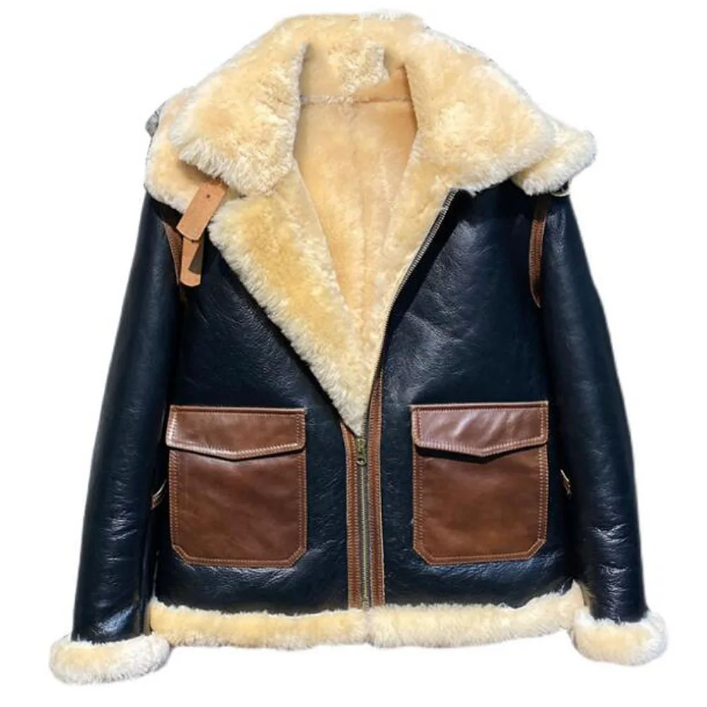 

Denny&Dora Mens Black Shearling Jacket Short Sheepskin Coat For Men Doubble Collar