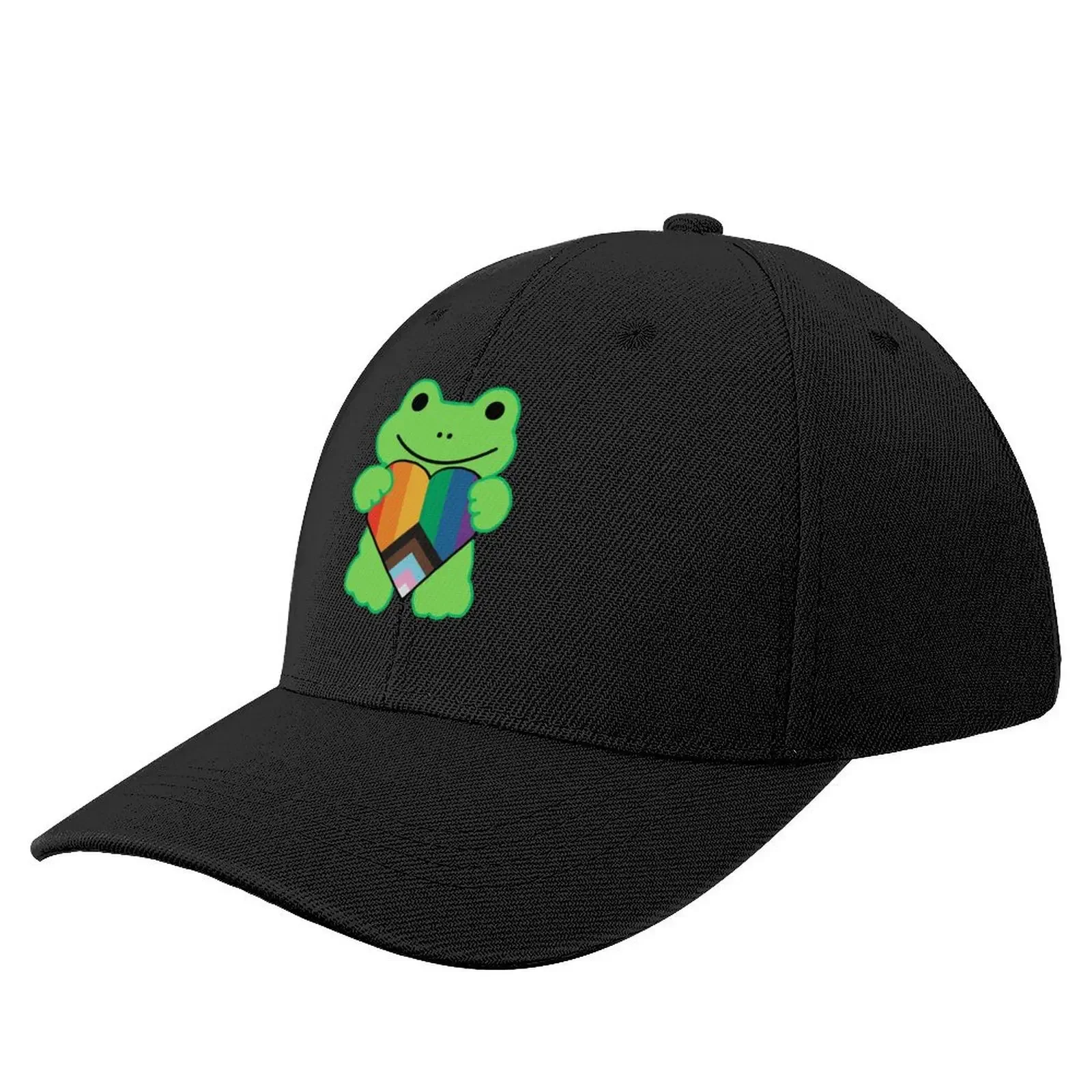

Green Frog Holding Inclusive Pride Flag Love Heart Baseball Cap Hat Beach black western Hat Men's Baseball Women's