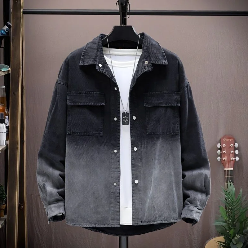

GIOIOMen's denim jacket，Spring and Autumn High Quality Gradient Color Lapel Loose Casual Top Jacket，Men's Clothing