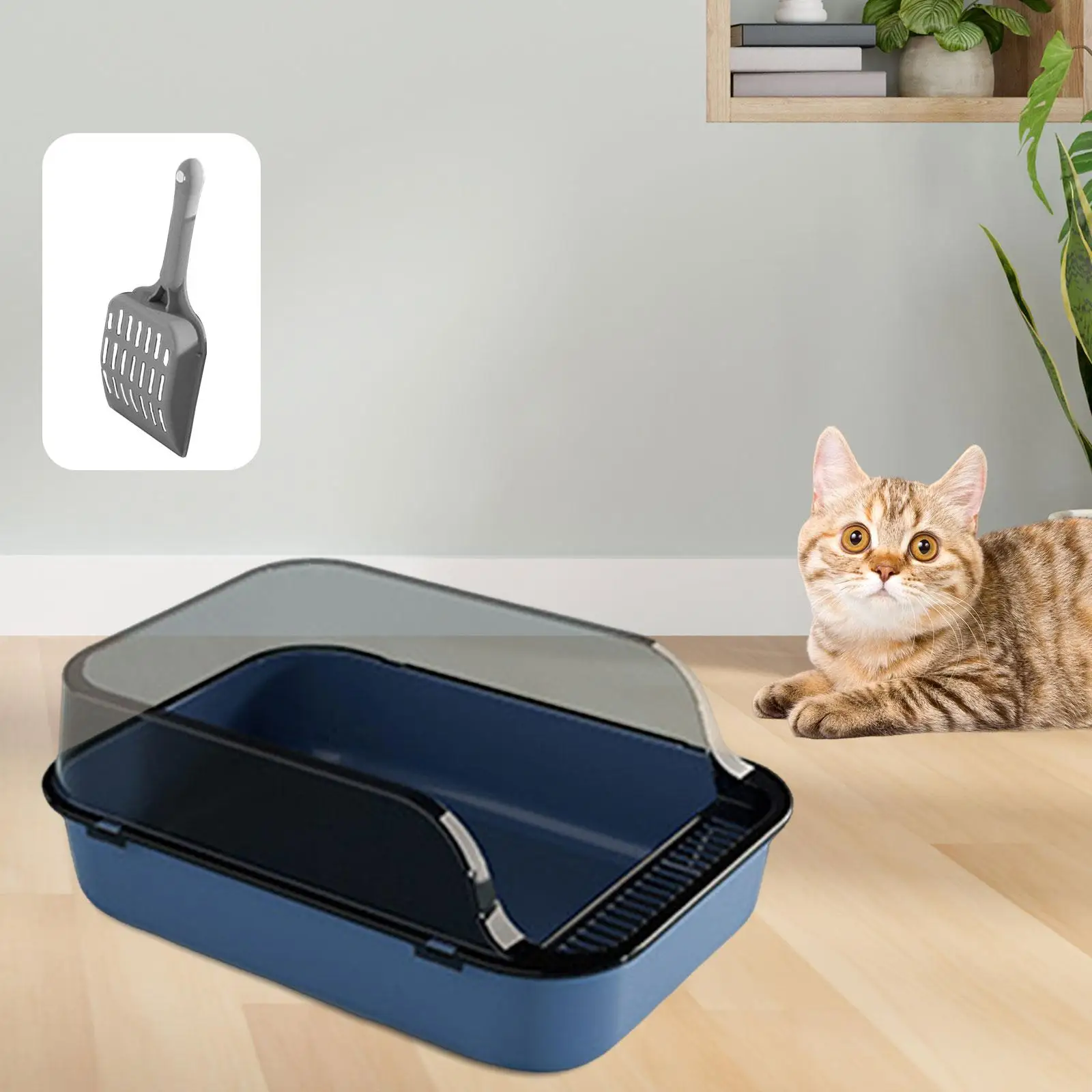 Open Top Cat Litter Box Removable High Sides Splashproof Cat Sandbox Semi Closed