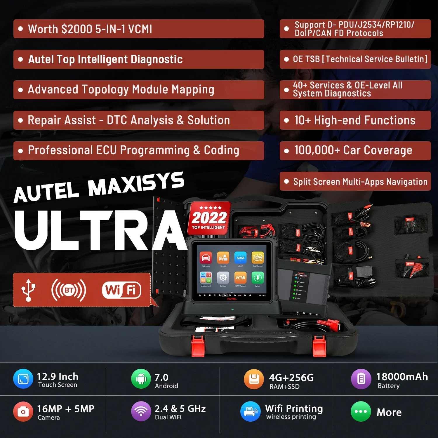 Autel Ultra 1 Year Free Update 40 Service Obd2 Scanner Automotive Diagnostic Computer Advanced Vehicle Tools Autel Maxisys Ultra