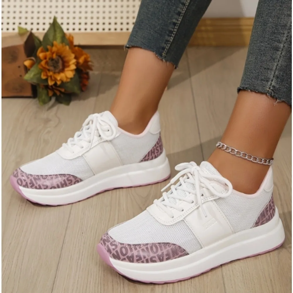 2024 Women's Spring New PU Leather Fashion Lace Up Sneakers Casual Brand Designer Thick Sole Anti-Slip Women's Vulcanized Shoes