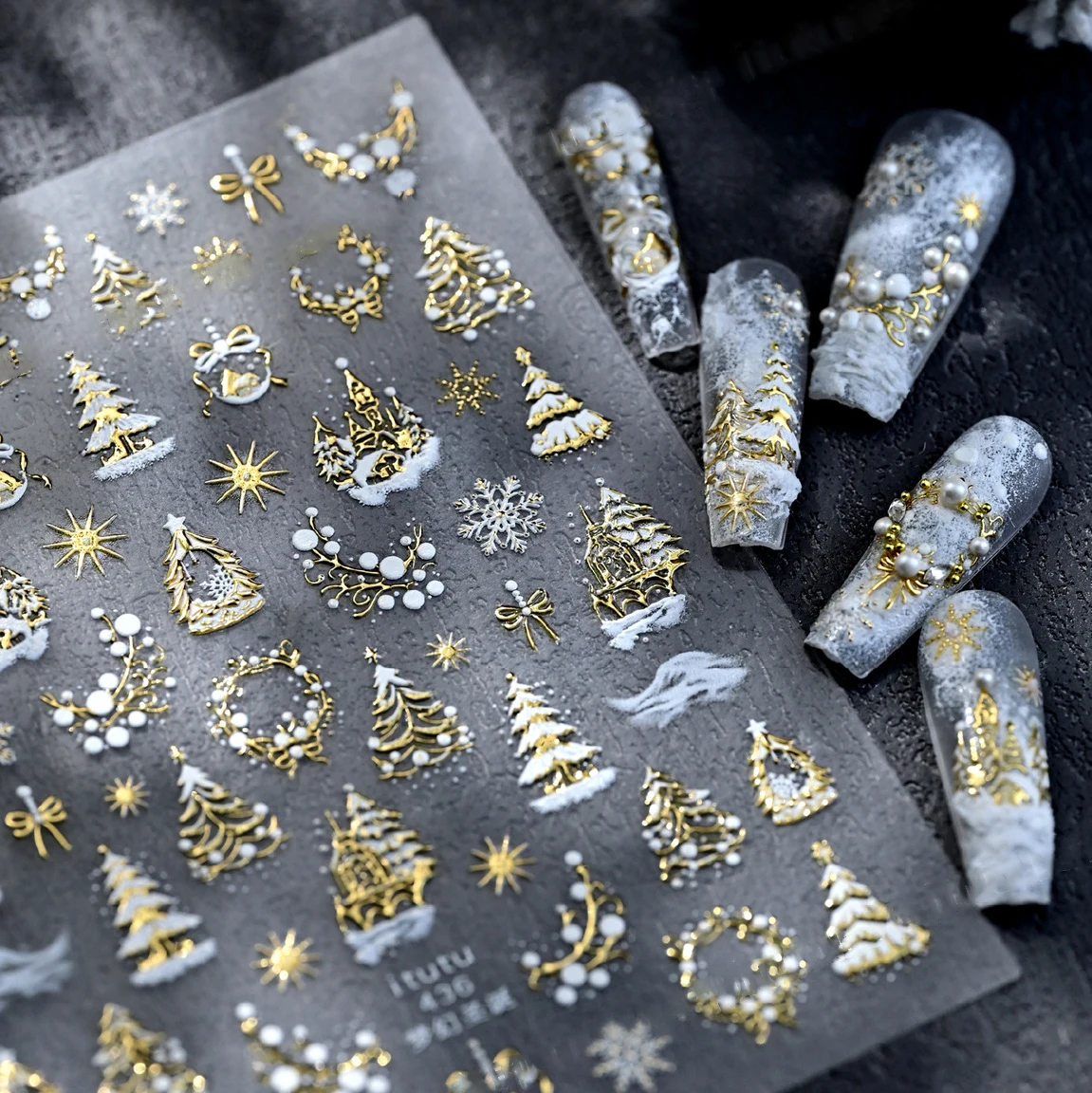 5D New Christmas nBronzing Golden/Silvery Christmas Luxury Emboss Palace& Garland&Snowflake&Tree Slider  Adhesive Xams Decal