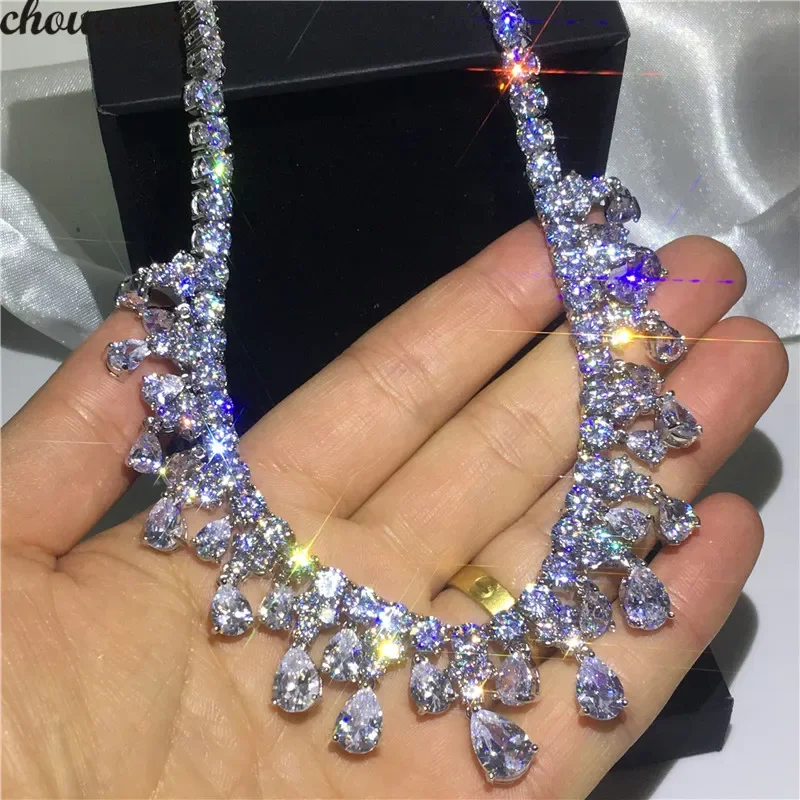 

choucong Stunning Water Drop Necklace Full AAAAA Cz White Gold Filled Party Necklace for women Bridal Wedding accessory Jewelry