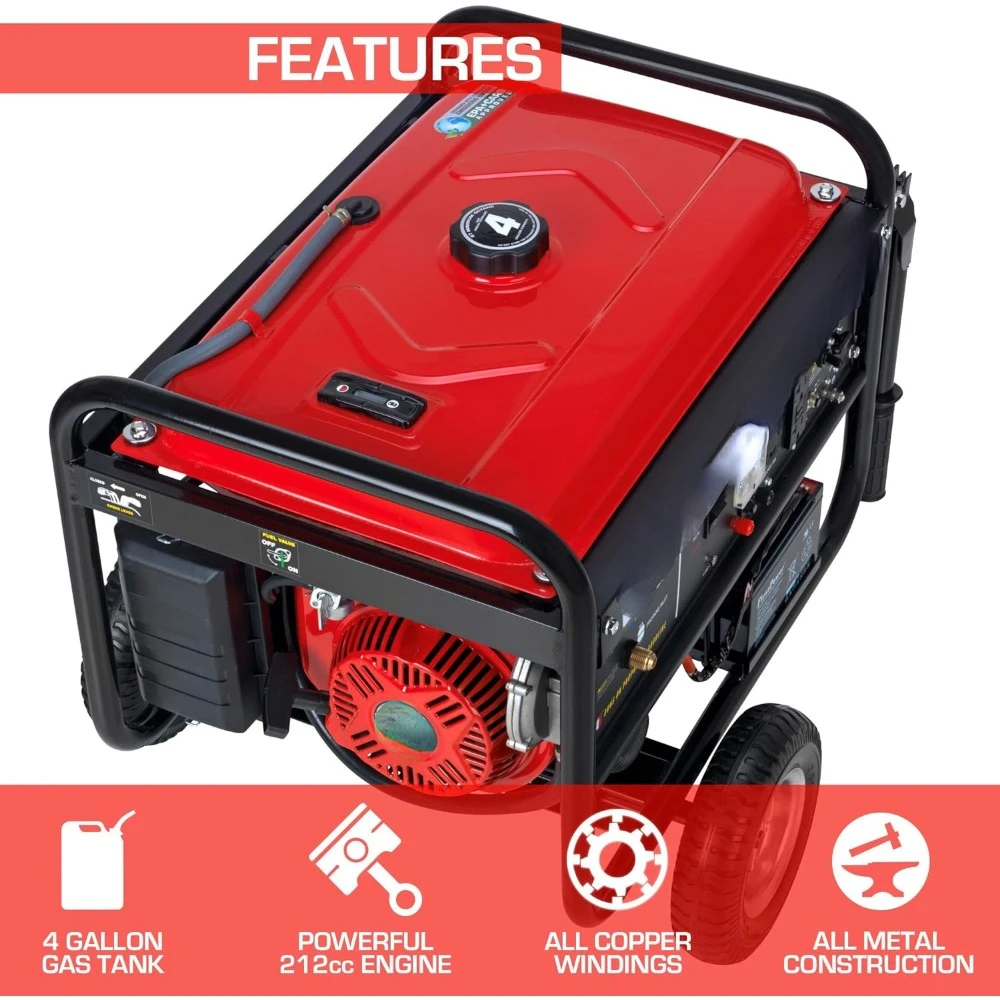 DS4850EH Dual Fuel Portable Generator-4850 Watt Gas or Propane Powered Electric Start-Camping & RV Ready, Red/Black