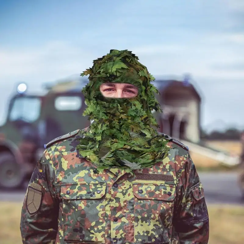 Outdoor 3D Leaf Camouflage Face Mask Hunting CapHead Bird Watching Photography Hood Ghillie Suit Hunting Head Neck Hat