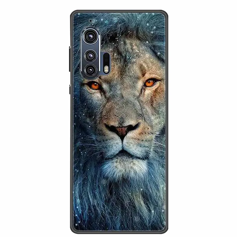 For Motorola Edge Plus 2020 Phone Case Cover Lion Wolf Tiger Black Silicone Soft Back Cover Case For Moto Edge+ Plus Case Fundas