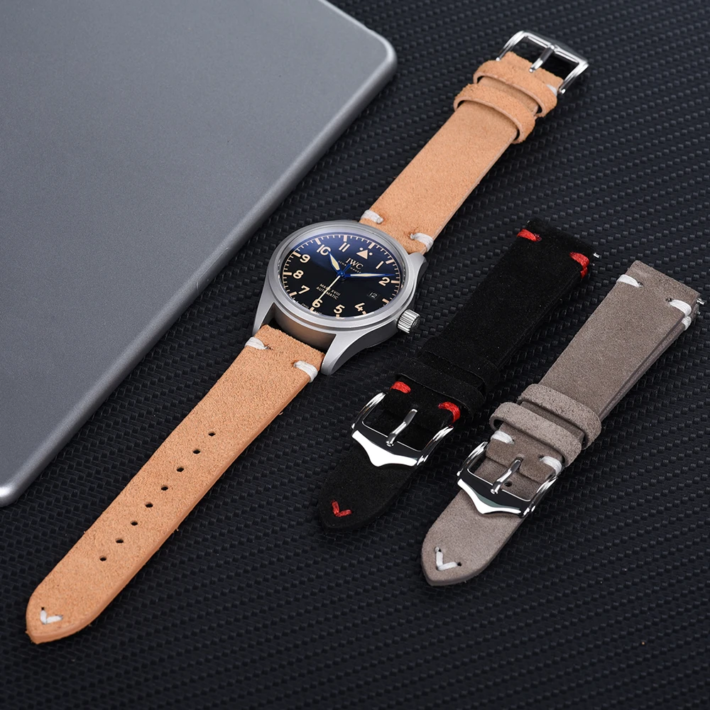 Premium Suede Leather Watchband Leather Strap 20mm 22mm Wrist Band Leather Vintage Replacement Watch Straps Bracelet Accessories