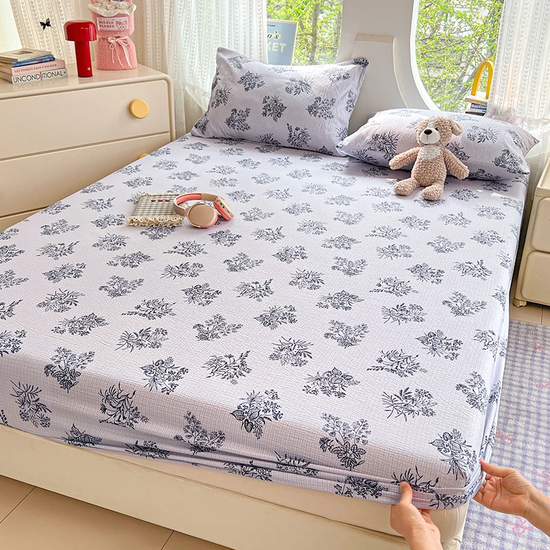 

2026 New Spring/Summer Choux Pastry Cotton Printed Single Bed Hat Skin-friendly Breathable with Tight Mattress Cover