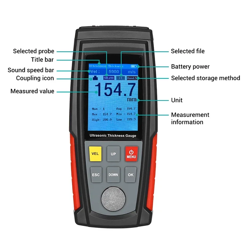 High accuracy Digital Tube Thickness Meter Width Measuring Instruments Mini Ultrasonic   Gauge