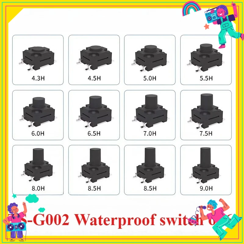 20PCS  dip 6*6*4.3MM 6X6X4.3/4.5/5.0/5.5/6.0/6.5/7.0/8.0/8.5/10/11 MM Tactile Tact Push Button Micro Waterproof Switch Momentary