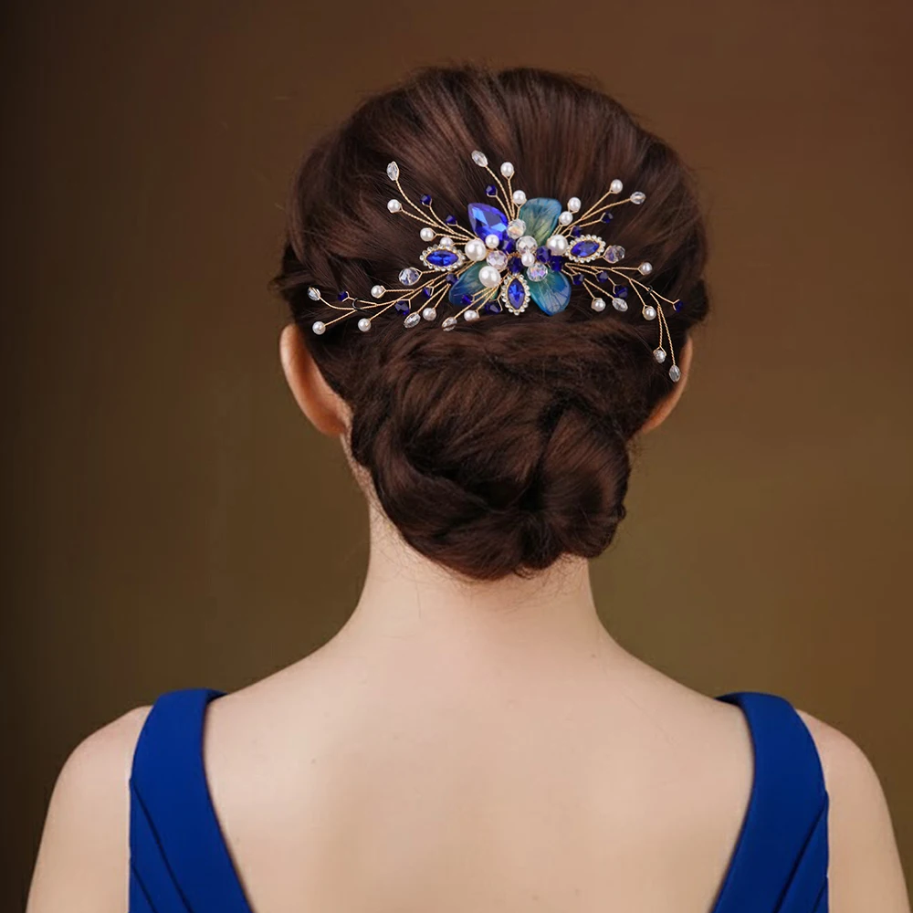 

Ручная работа, плетеная синяя расческа для волос, модный свадебный аксессуар, украшение для головы и подарки для невесты на свадебный банкет.