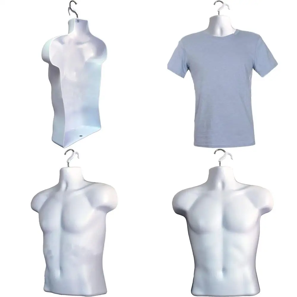 

White Male Mannequins with Rounded Waist, S-M Sizes, Hanging Hook for Display