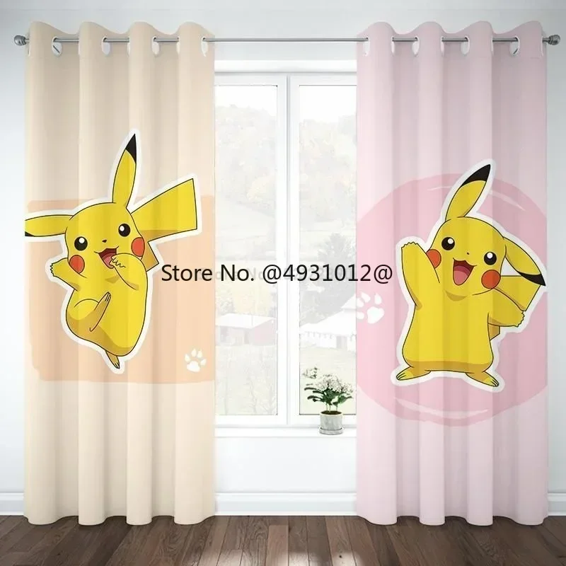 Hot Pokemon Window Curtain Pikachu Children Bedroom Cartoon Printed Kids Blackout Curtain Office Living Room Home Decor Gift