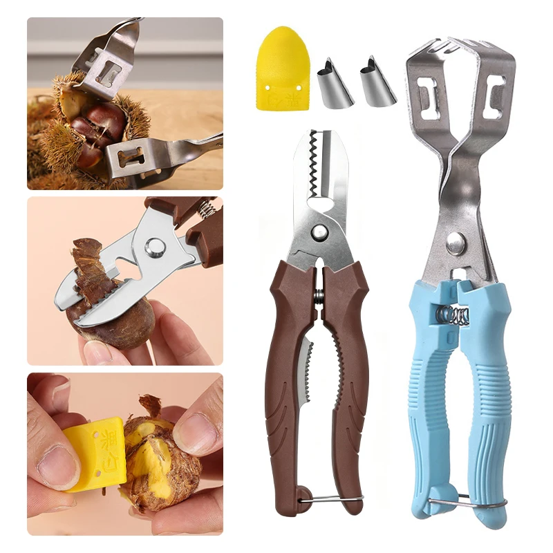 Multi-functional Chestnut Shelling Tool Kit Chestnut Cutter with Hand Guard Household Nut Opener for Chestnuts Walnuts Hazelnuts