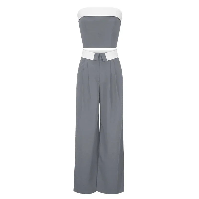 Two Piece Sets Women Pant Set Strapless Sleeveless Sexy Vest Short Tops Wide Leg Long Pants Elegant Matching Sets High Waist