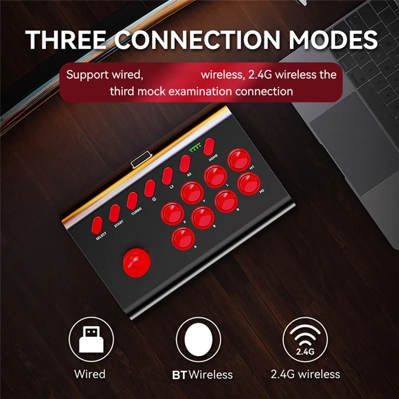 

AAAEL-Y02 Fighting Game Joystick With Stretchable Bracket Games Console 3-Mode Connection Macro/TURBO Function Black Easy Instal