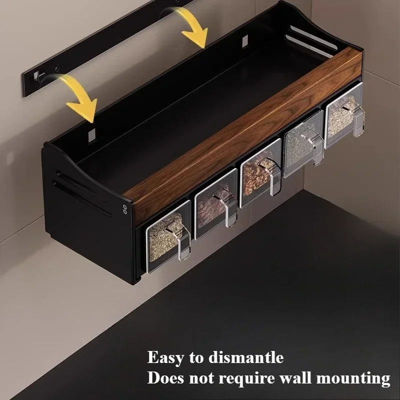 yesWalnut Kitchen Multi-Functional Shelving Unit Hole-Free Wall-Mounted Spice Rack Condiment Jar Countertop Storage Shelf