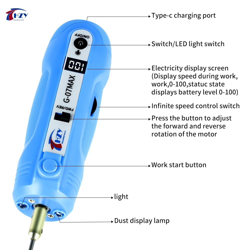 HZY G-07MAX Adhesive Removal Kit OCA Mobile Phone LCD Screen Electric Glue Remove Pen Curved Screen Cutting Corner Repair Tools
