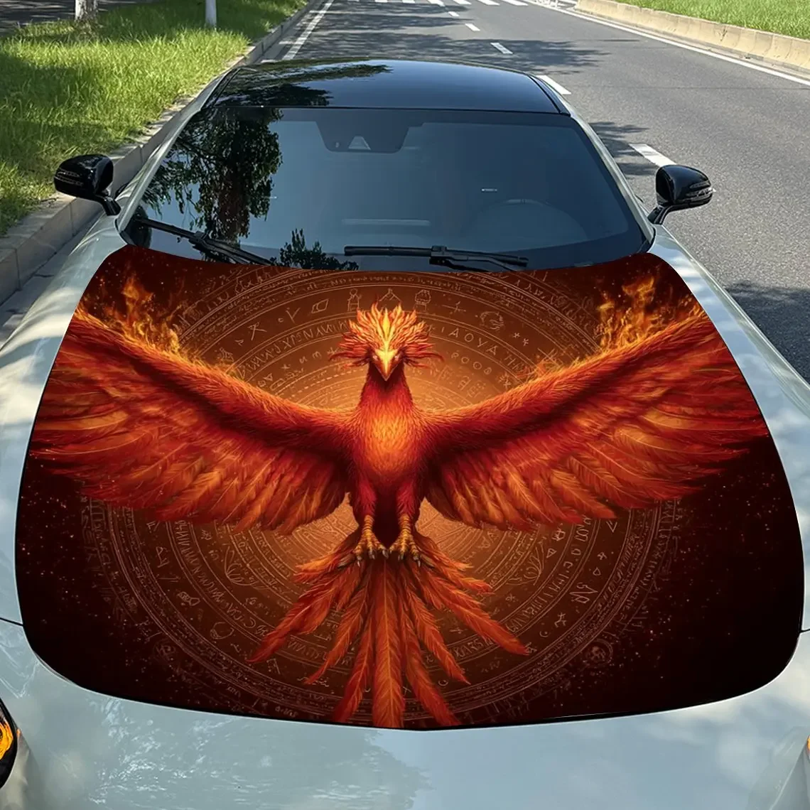 Flame Phoenix Pattern Car Hood Stickers, Stunning Decorations, Suitable For Various Car Models And Motorcycles, PVC Stickers, Ca
