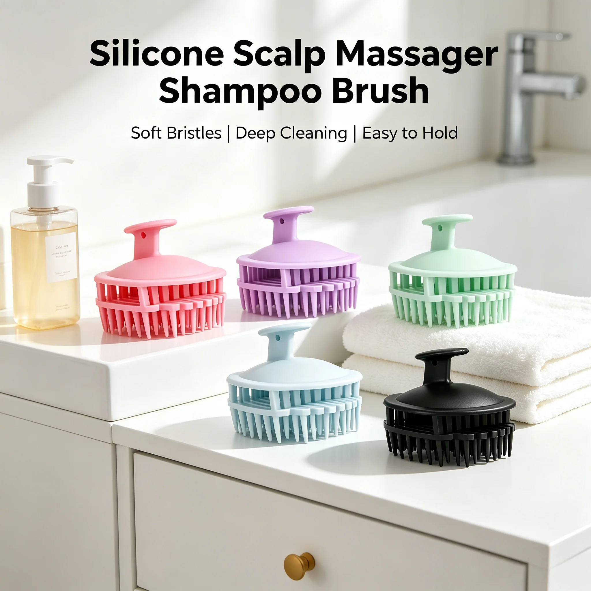 Ergonomic Handle Scalp Exfoliating Shampoo Brush, Multi-Color Hair Washing Scrub Massage Comb For Barber Salon Hair Care